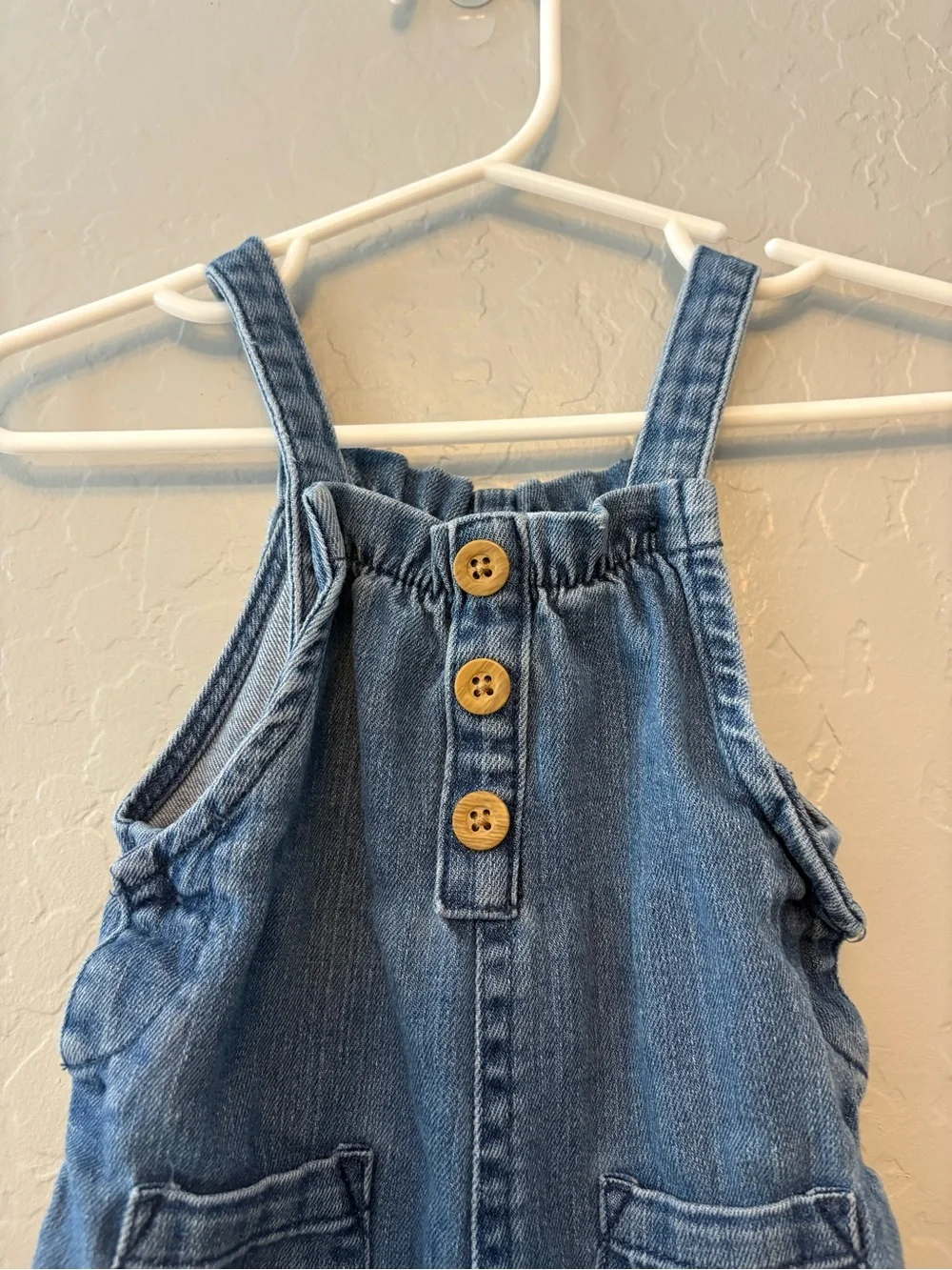 Carter's denim chambray sleeveles long romper with buttons 9 months